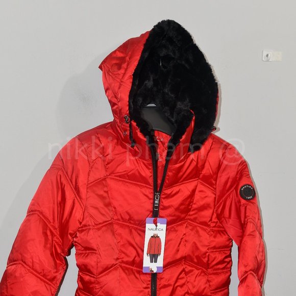 NWT Nautica Ladies’ Puffer Jacket IN RED - Picture 3 of 11